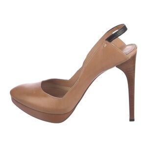 CNC Costume National Tan Leather Platform Slingback Pumps with Black Strap